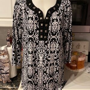 E womens JM Collection black stretch 3/4 sleeve plus size top 1X.